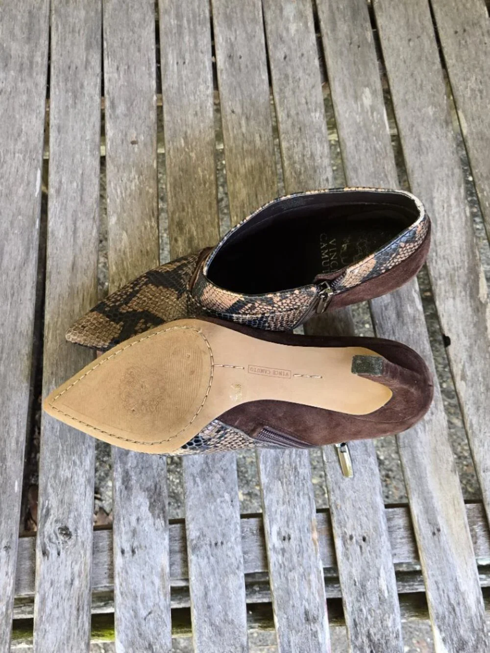 VINCE CAMUTO Sempren Suede Ankle Boots Snake Print 7.5